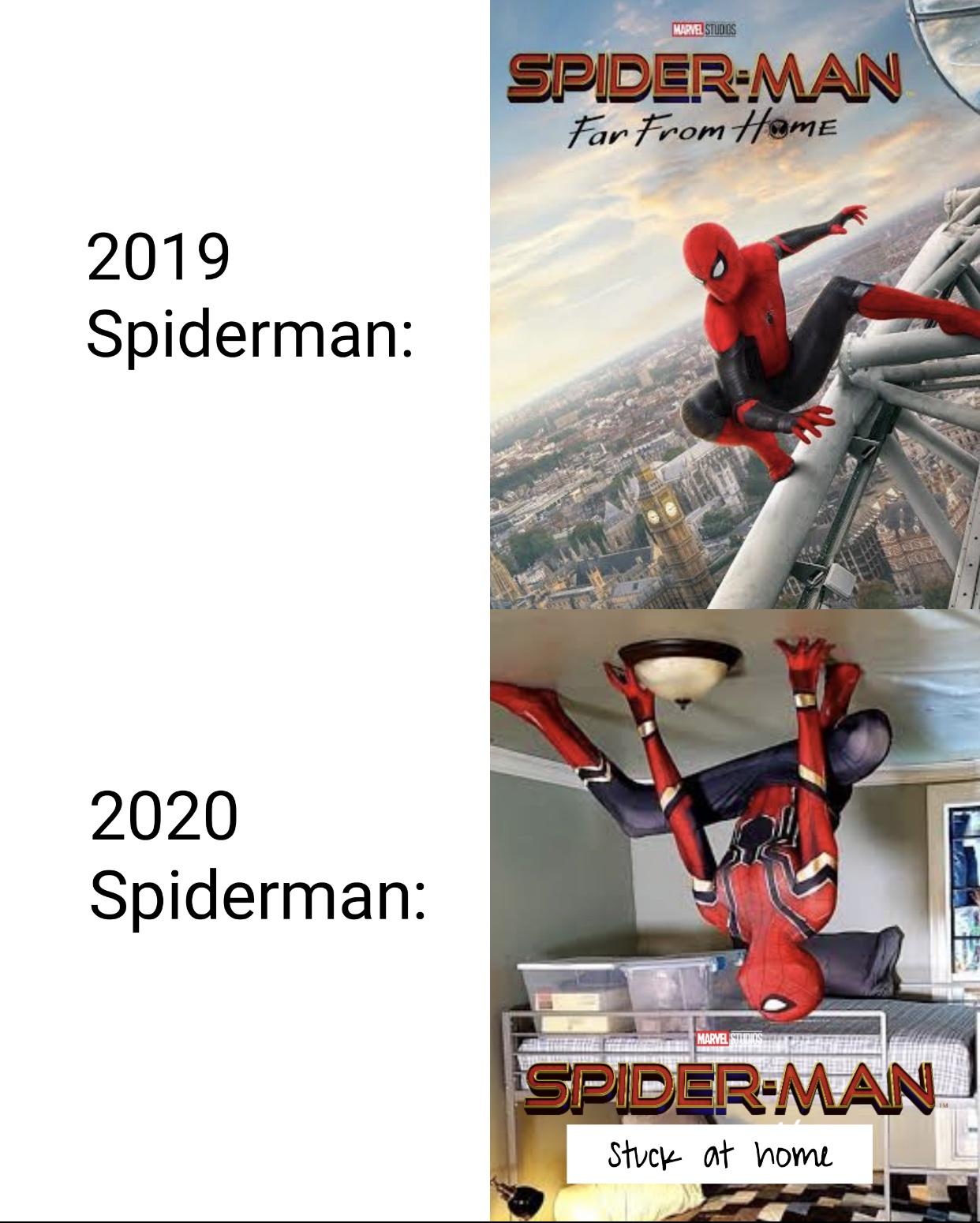 Marvel Studos SpiderMan Far From Home 2019 Spiderman 2020 Spiderman Marvel SpiderMan stuck at home