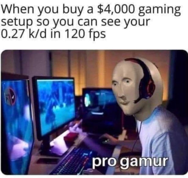 pro gamur - When you buy a $4,000 gaming setup so you can see your 0.27 kd in 120 fps pro gamur