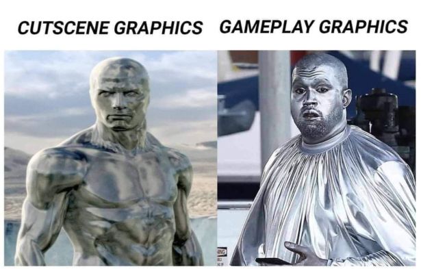 funny gaming memes - cutscene graphics vs gameplay graphics - Cutscene Graphics Gameplay Graphics