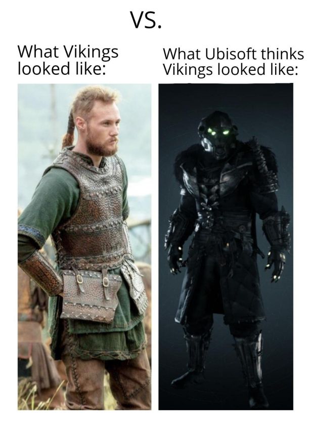 funny gaming memes - action figure - Vs. What Vikings looked What Ubisoft thinks Vikings looked