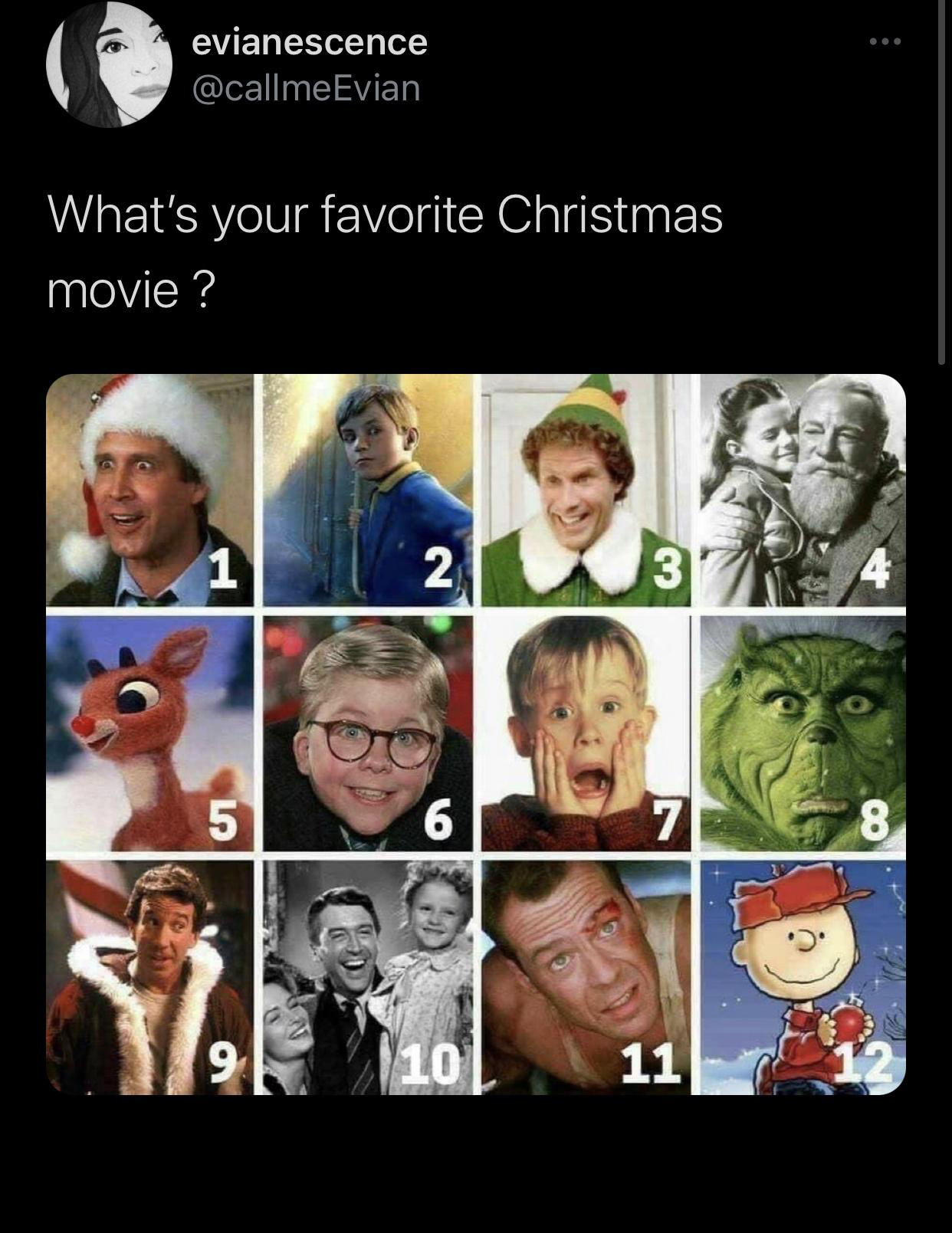 pick a favorite christmas movie - evianescence What's your favorite Christmas movie? 1 N 3 4 5 6 7 8 0 10 11