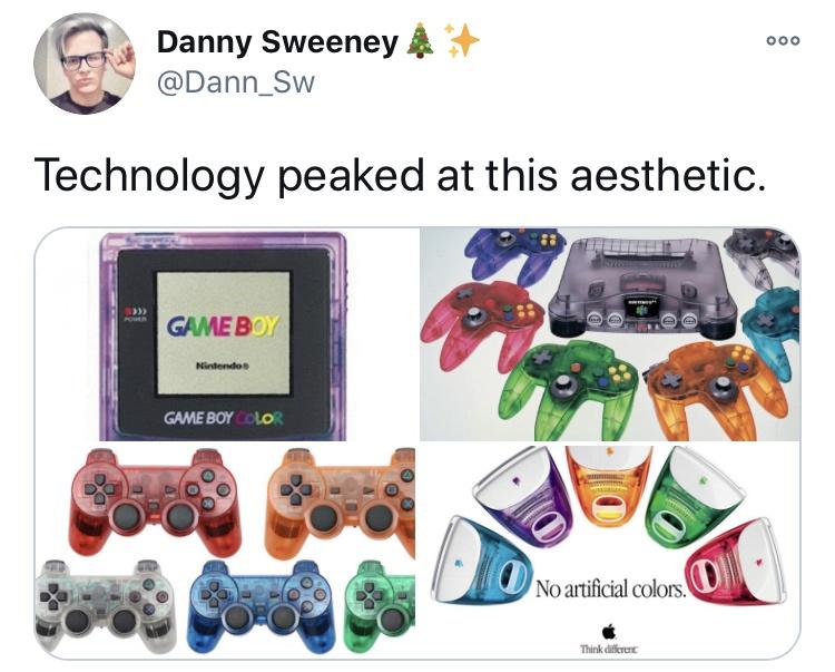 game boy color - ooo Danny Sweeney Technology peaked at this aesthetic. Gameboy Nintendo Game Boy Olor No artificial colors. 01 Think different