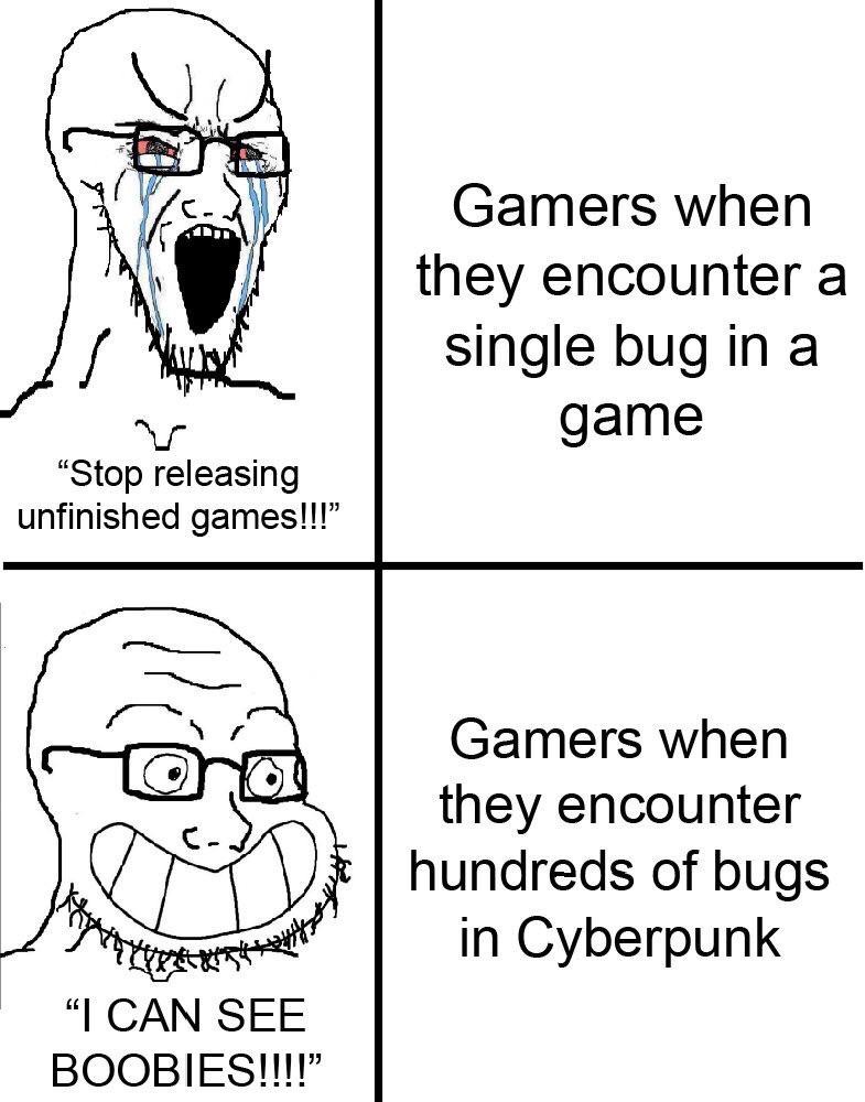 funny gaming memes - line art - Gamers when they encounter a single bug in a game