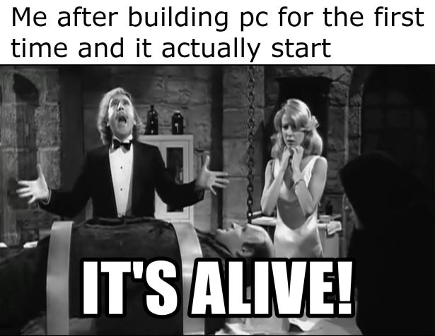 funny gaming memes - human behavior - Me after building pc for the first time and it actually start It'S Alive!
