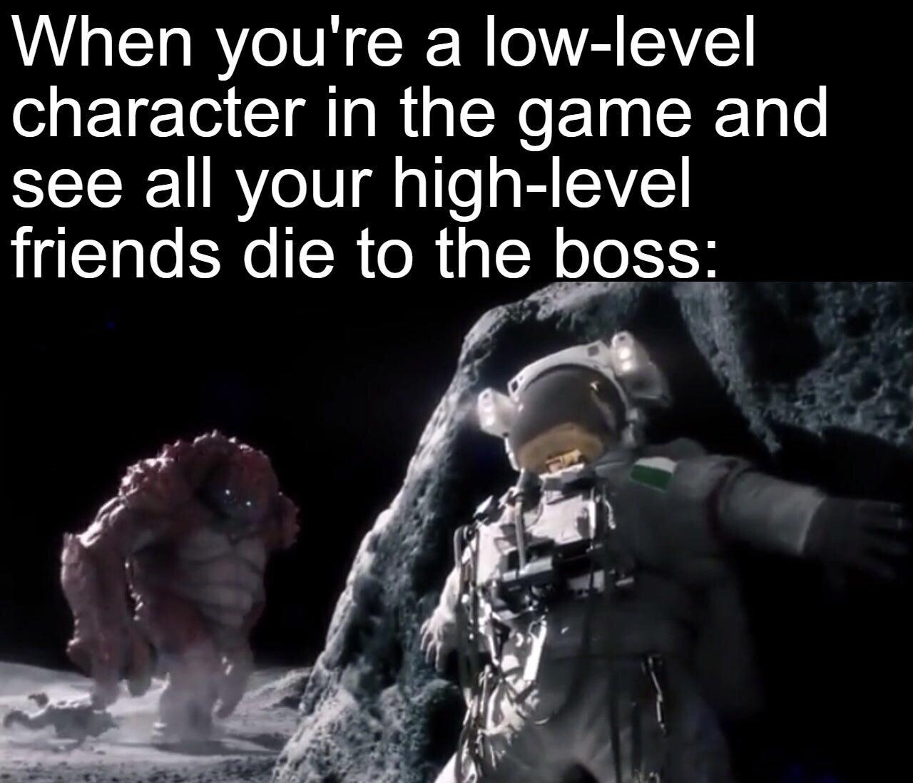 funny gaming memes - When you're a lowlevel character in the game and see all your highlevel friends die to the boss