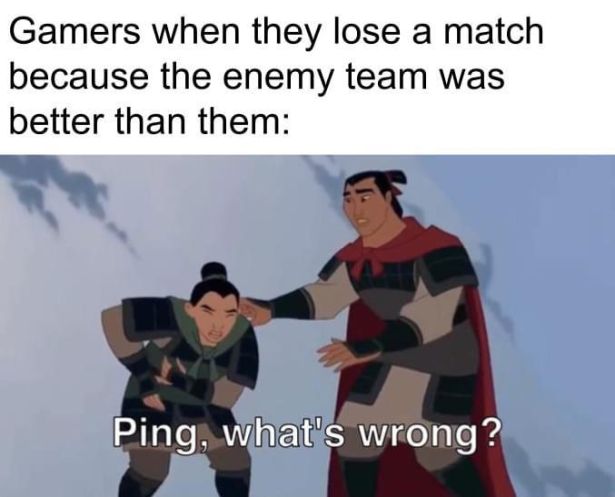 gaming memes - Gamers when they lose a match because the enemy team was better than them Ping, what's wrong?