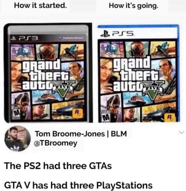 gaming memes - How it started How it's going grand theft auto,  The PS2 had three Gtas Gta V has had three PlayStations