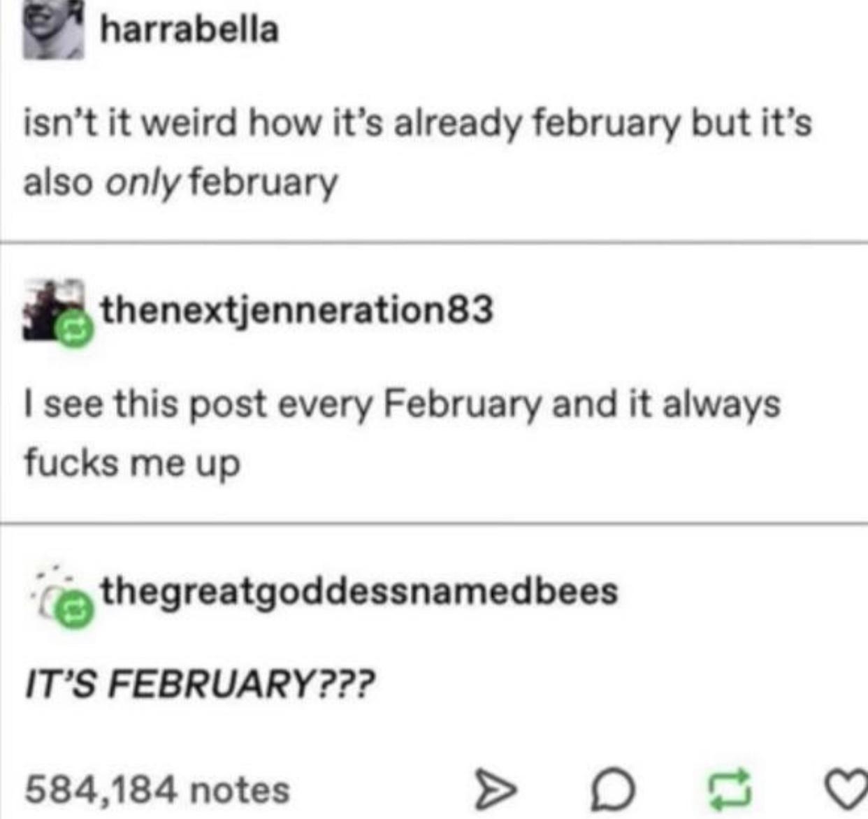 diagram - harrabella isn't it weird how it's already february but it's also only february thenextjenneration83 I see this post every February and it always fucks me up thegreatgoddessnamedbees It'S February??? 584,184 notes A 17