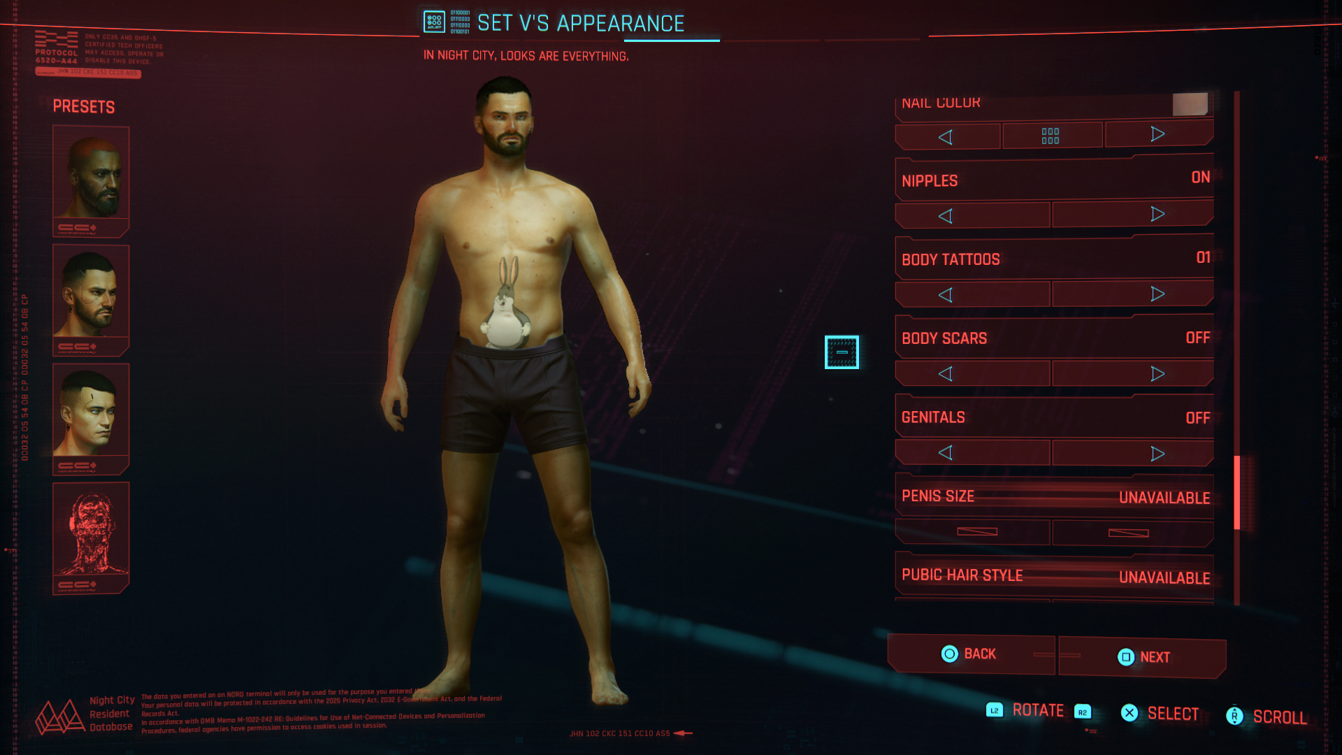 gaming-memes cyberpunk character creator - Be Set V'S Appearance Inhos City. Lord Aleverythm Presets Nail Lulu On Nipples Body Tattoos 07 D BO0Y Scars Off