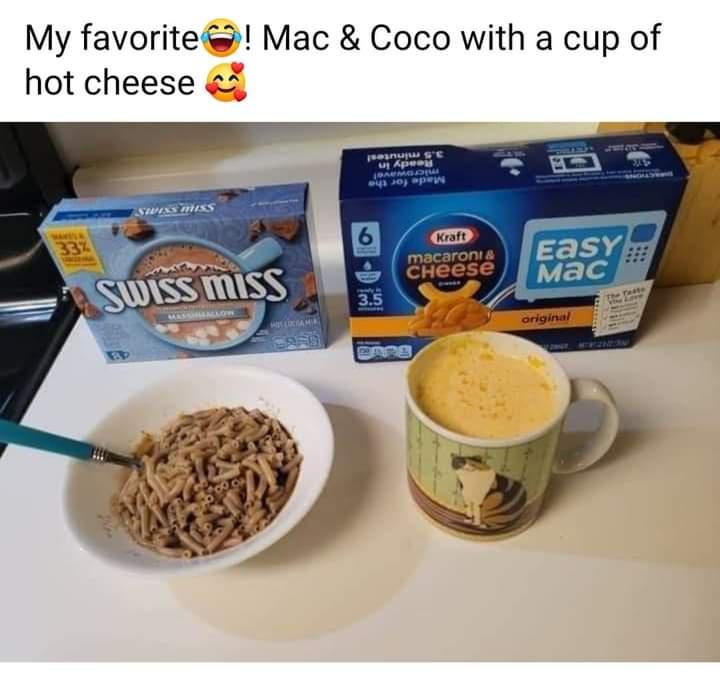 cup - My favorite ! Mac & Coco with a cup of hot cheese onu S'E u Apen Baumgom yopew 6 337 Kraft macaroni & Cheese Easy Mac Swiss Miss 3.5 original