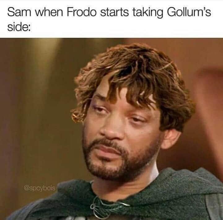 funny pics and memes - entanglement memes - Sam when Frodo starts taking Gollum's side