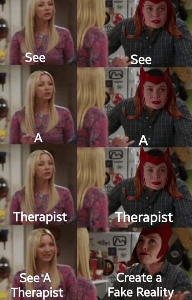 funny pics and memes - wandavision memes - See A Therapist Create a Fake Reality