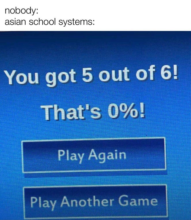 funny gaming memes - belastingdienst - nobody asian school systems You got 5 out of 6! That's 0%! Play Again Play Another Game