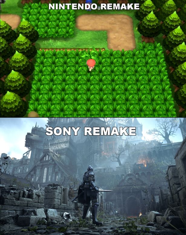 funny gaming memes - demon's souls ps5 player - Nintendo Remake Sony Remake