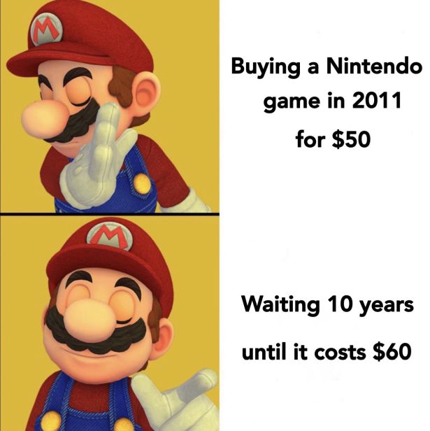 funny gaming memes - wholesome memes - Buying a Nintendo game in 2011 for $50 Waiting 10 years until it costs $60