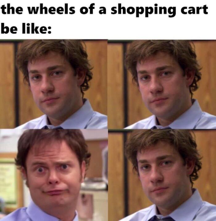 dwight as jim - the wheels of a shopping cart be