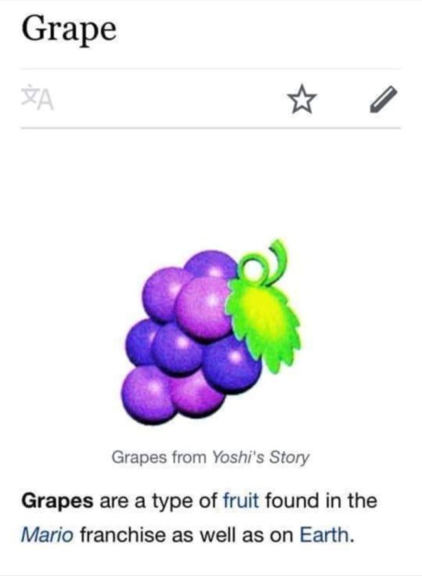 funny gaming memes - Grape A Grapes from Yoshi's Story Grapes are a type of fruit found in the Mario franchise as well as on Earth.