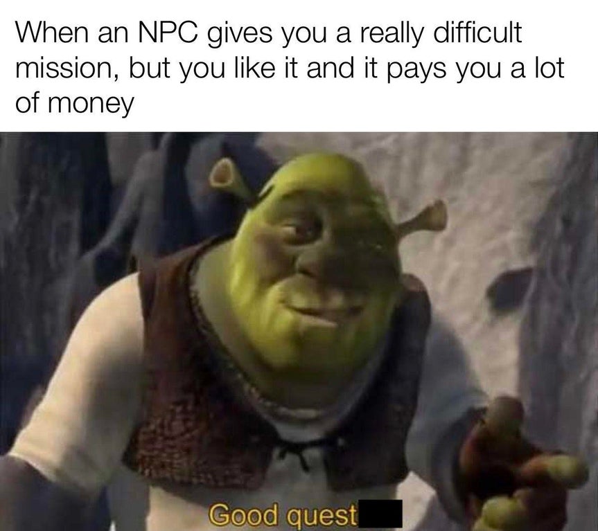 funny gaming memes - When an Npc gives you a really difficult mission, but you it and it pays you a lot of money Good quest