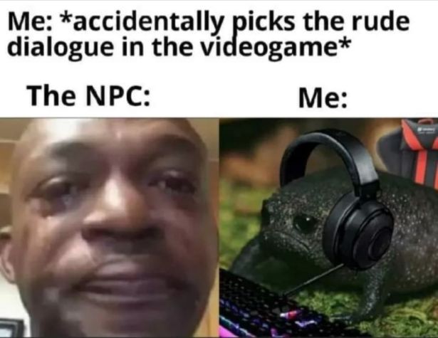 funny gaming memes - yeah but who asked - Me accidentally picks the rude dialogue in the videogame The Npc Me