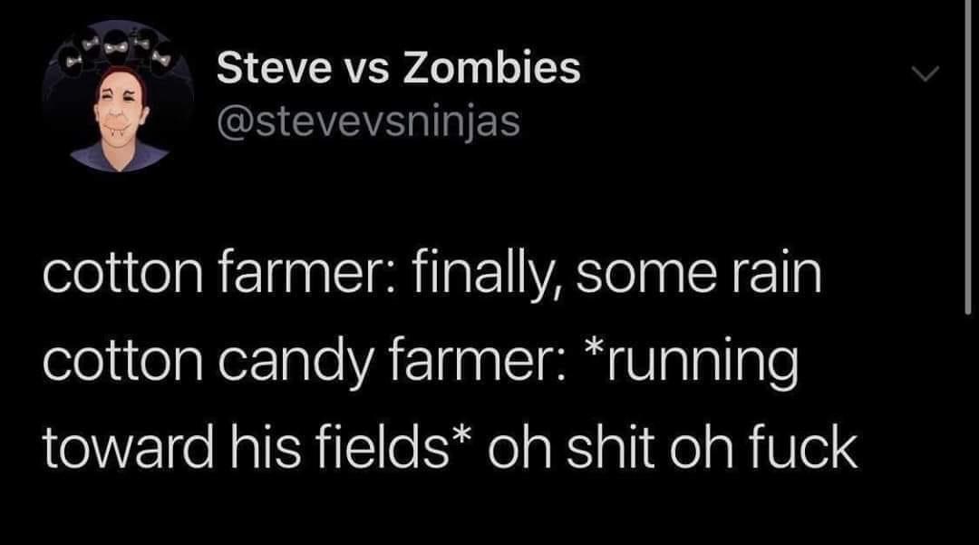 Steve vs Zombies cotton farmer finally, some rain cotton candy farmer running toward his fields oh shit oh fuck
