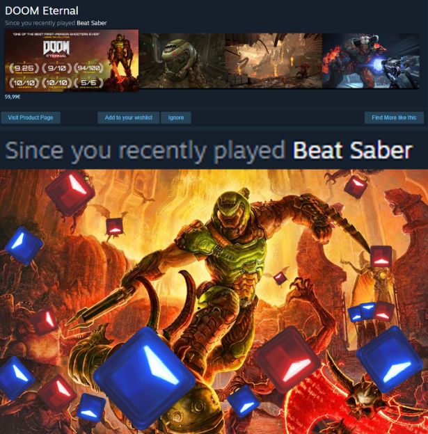 funny gaming memes - doom eternal metal poster - Doom Eternal Since you recently played Beat Saber Doom 9.25 910 541992 1212 1010 55 59,95 Visit Product Page Add to your wishest onore Find More ke this Since you recently played Beat Saber