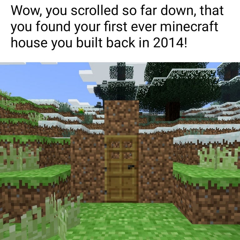 funny gaming memes - tree - Wow, you scrolled so far down, that you found your first ever minecraft house you built back in 2014!