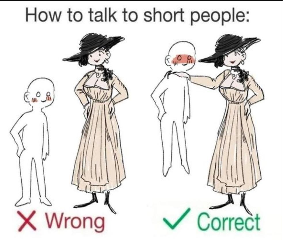 people - How to talk to short people X Wrong Correct