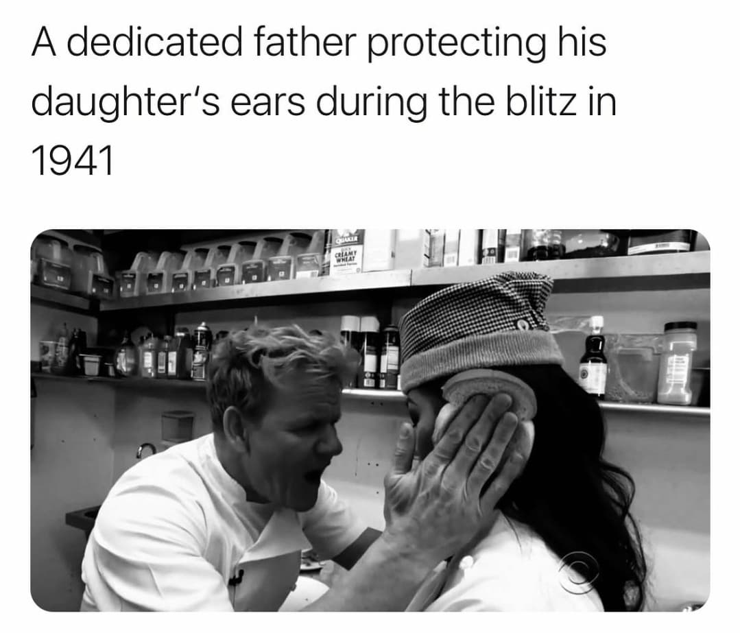 wrigley - A dedicated father protecting his daughter's ears during the blitz in 1941 Cur Can Wheat