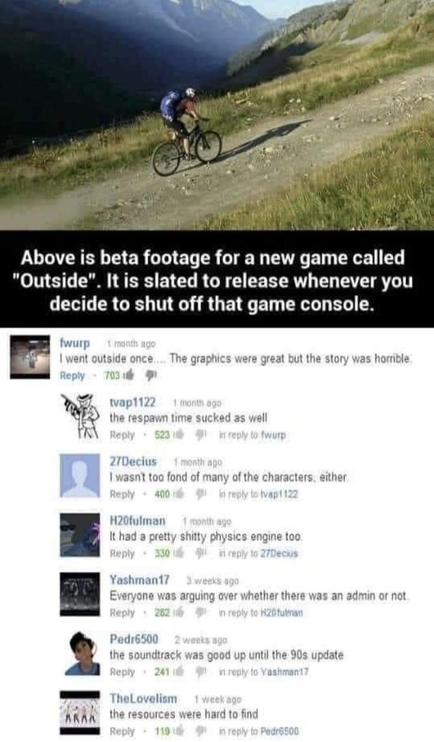 funny gaming memes  - cycling - Above is beta footage for a new game called
