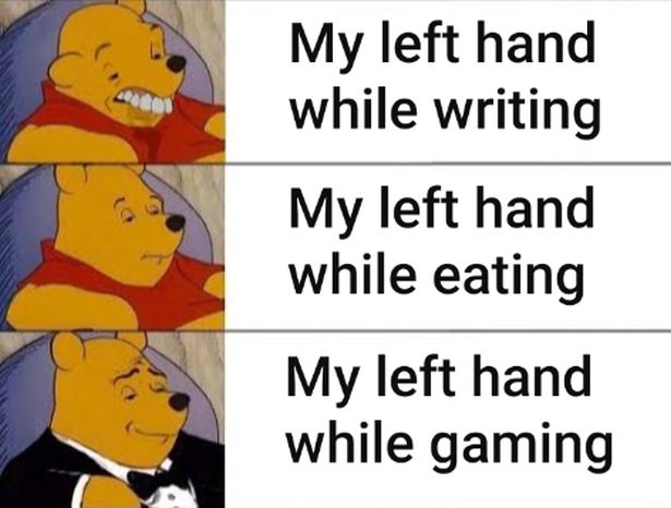 funny gaming memes - furry cringe - es My left hand while writing My left hand while eating My left hand while gaming