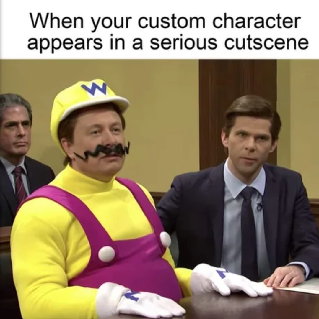 funny gaming memes - Character - When your custom character appears in a serious cutscene