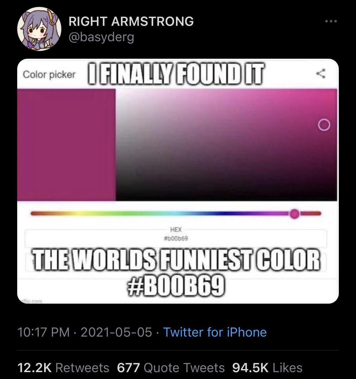 multimedia - Right Armstrong Color picker Finally Found It Hex Fb00b69 The Worlds Funniest Color Twitter for iPhone 677 Quote Tweets