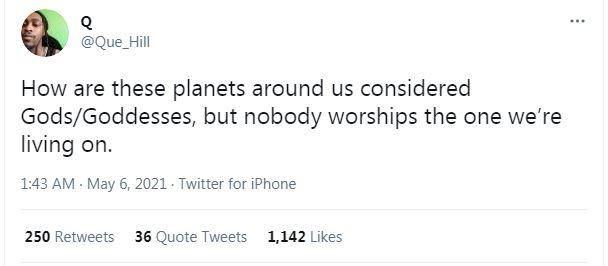 paper - ... Q How are these planets around us considered GodsGoddesses, but nobody worships the one we're living on. . . Twitter for iPhone 250 36 Quote Tweets 1,142