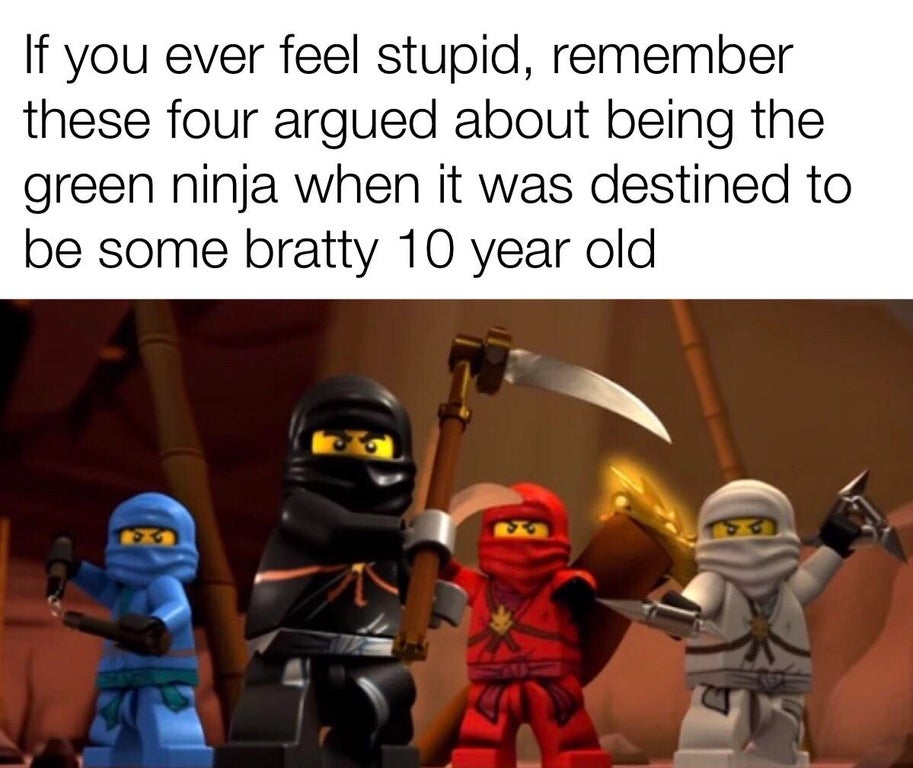 funny gaming memes - lego - If you ever feel stupid, remember these four argued about being the green ninja when it was destined to be some bratty 10 year old