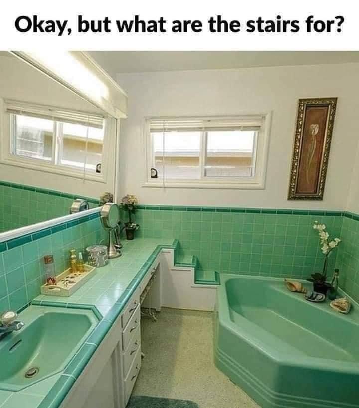 vintage bathrooms - Okay, but what are the stairs for?