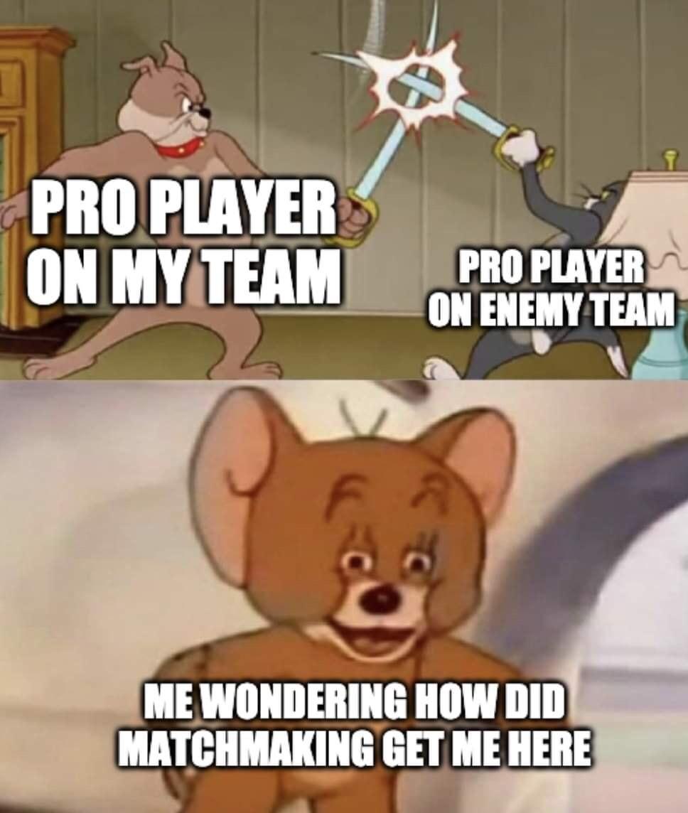 funny gaming memes -jerry meme - Pro Player On My Team Pro Player On Enemy Team Me Wondering How Did Matchmaking Get Me Here