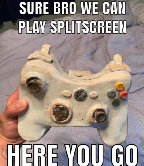 funny gaming memes -photo caption - Sure Bro We Can Play Splitscreen Here You Go