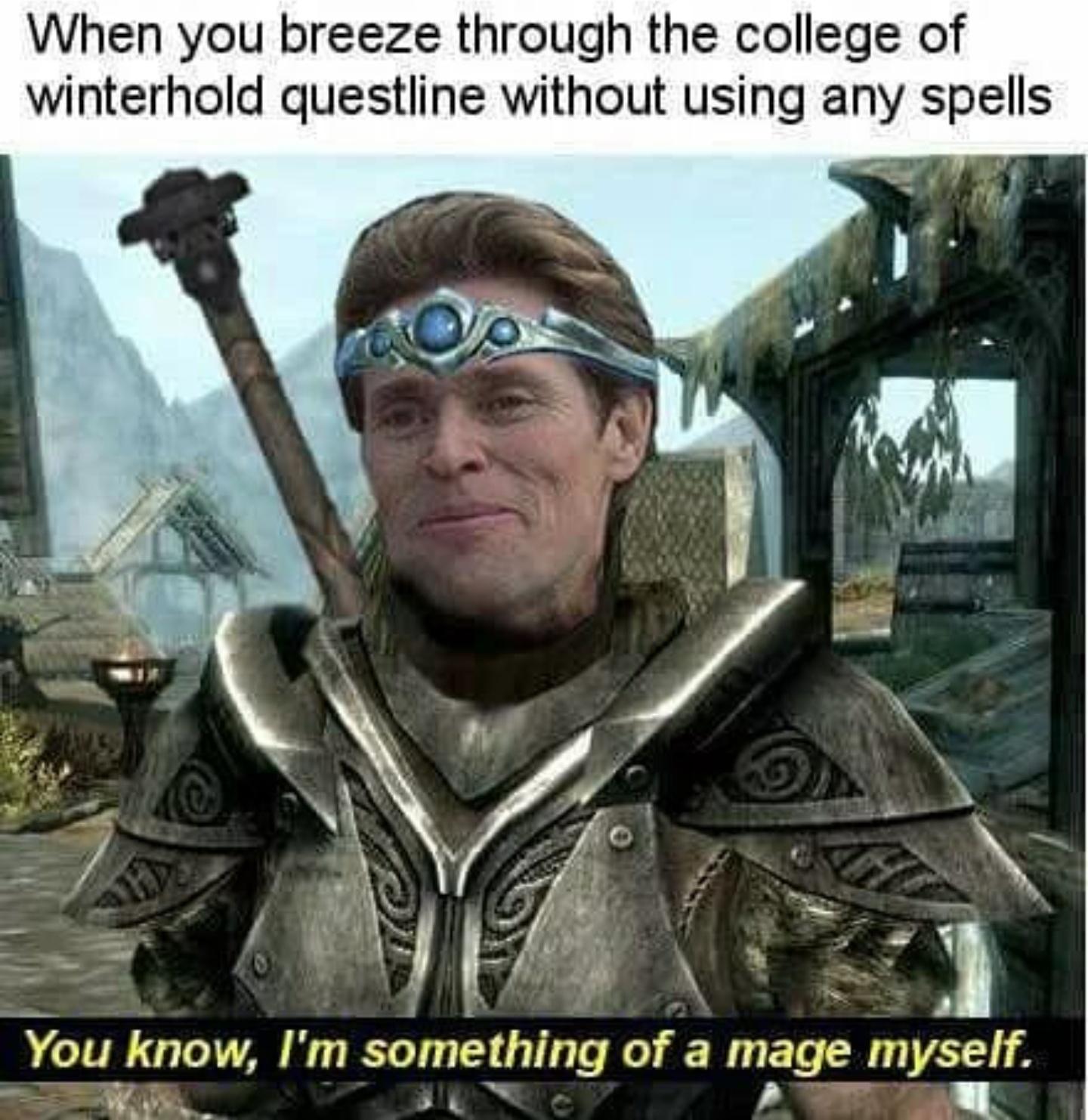funny gaming memes - skyrim meme - When you breeze through the college of winterhold questline without using any spells You know, I'm something of a mage myself.