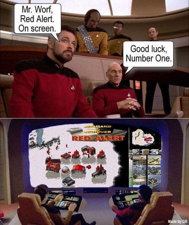 funny gaming memes - Command & Conquer - Mr. Worf, Red Alert On screen. Good luck, Number One. Olmand Loguer Red Alert Coco Made by Gb