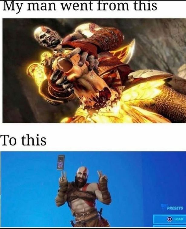 funny gaming memes - look how they massacred my boy fortnite - My man went from this To this Presets 0 Load