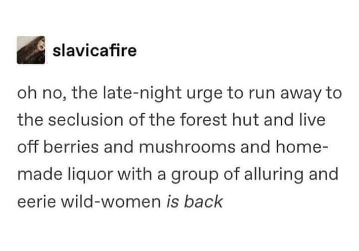 paper - slavicafire oh no, the latenight urge to run away to the seclusion of the forest hut and live off berries and mushrooms and home made liquor with a group of alluring and eerie wildwomen is back