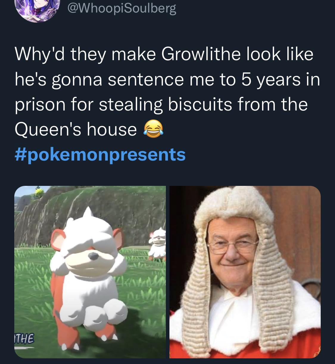 funny gaming memes - photo caption - Why'd they make Growlithe look he's gonna sentence me to 5 years in prison for stealing biscuits from the Queen's house Ma Ithe
