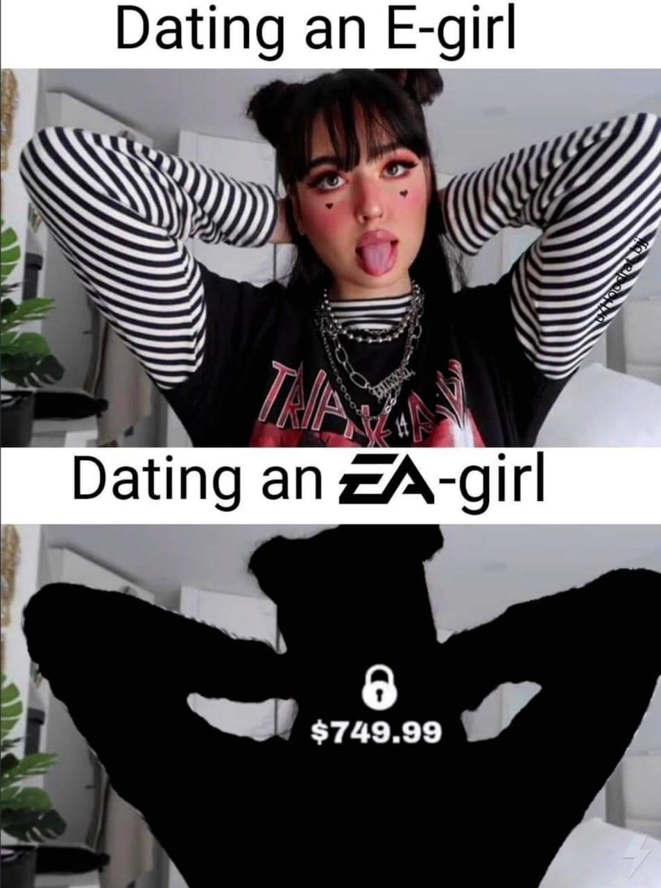 funny gaming memes - ea girl meme - Dating an Egirl Tra Dating an Eagirl O $749.99