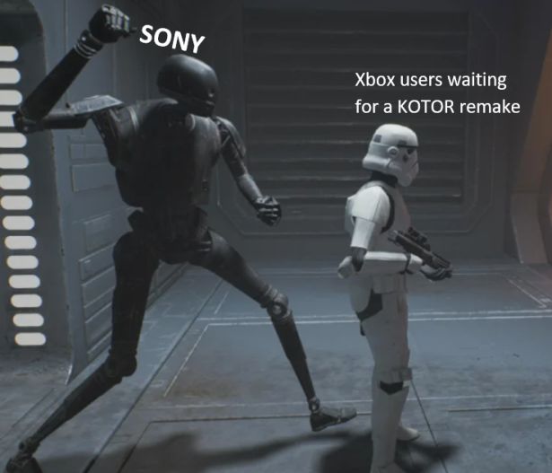 funny gaming memes - action figure - Sony Xbox users waiting for a Kotor remake