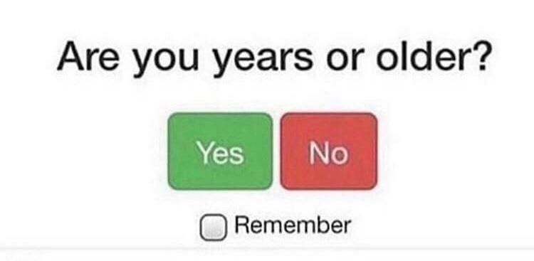 hilarious memes - dank memes - communication - Are you years or older? Yes No Remember