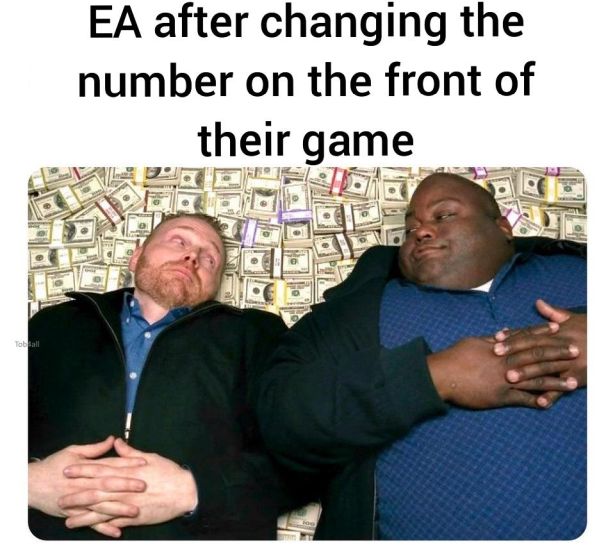 funny gaming memes - breaking bad lying on money - Ea after changing the number on the front of their game Tol Ball