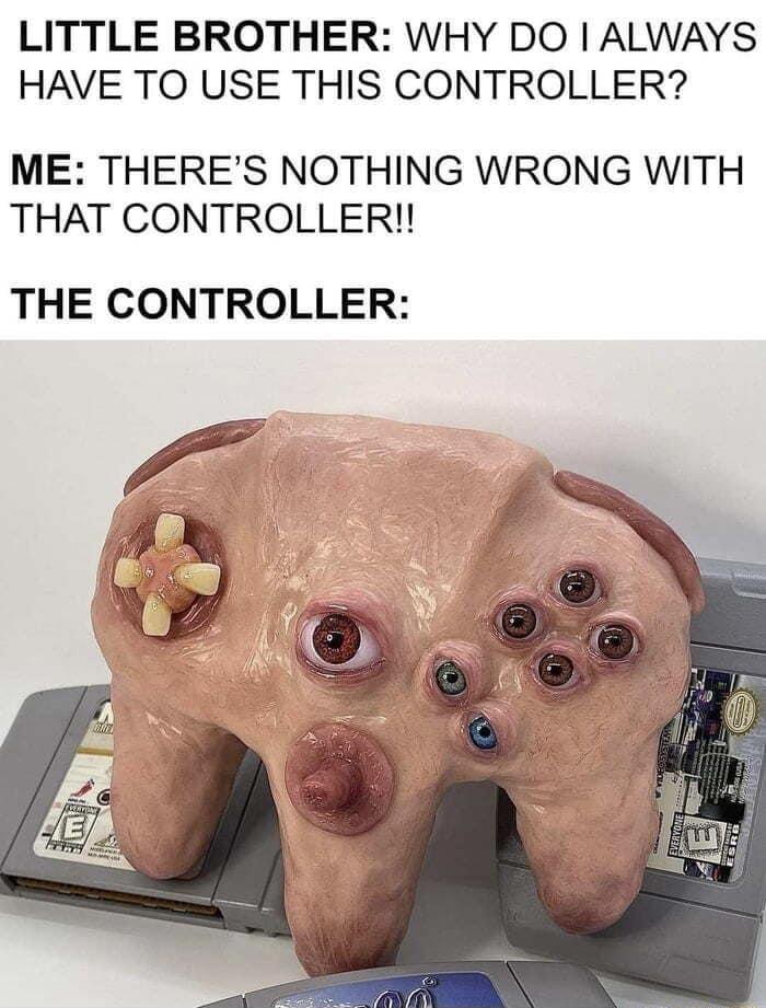 funny gaming memes - ear - Little Brother Why Do I Always Have To Use This Controller? Me There'S Nothing Wrong With That Controller!! The Controller Co Ne Media E Einonen Tro Ndan Esrg