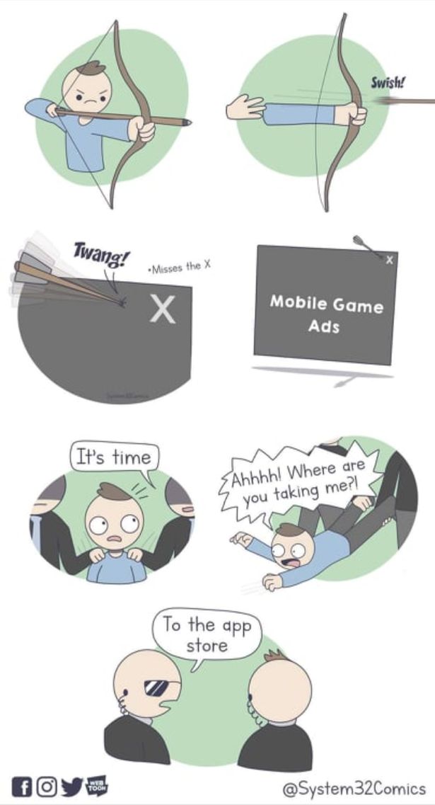 funny gaming memes - cartoon - Swish! Twang! Misses the X Mobile Game Ads It's time Ahhhh! Where are you taking me?! To the app store o Toon