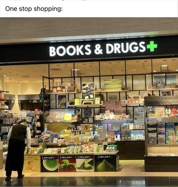 funny memes - halloween memes - grocery store - One stop shopping Books & Drugs Mor Hello Forsro forasser Agro ransen
