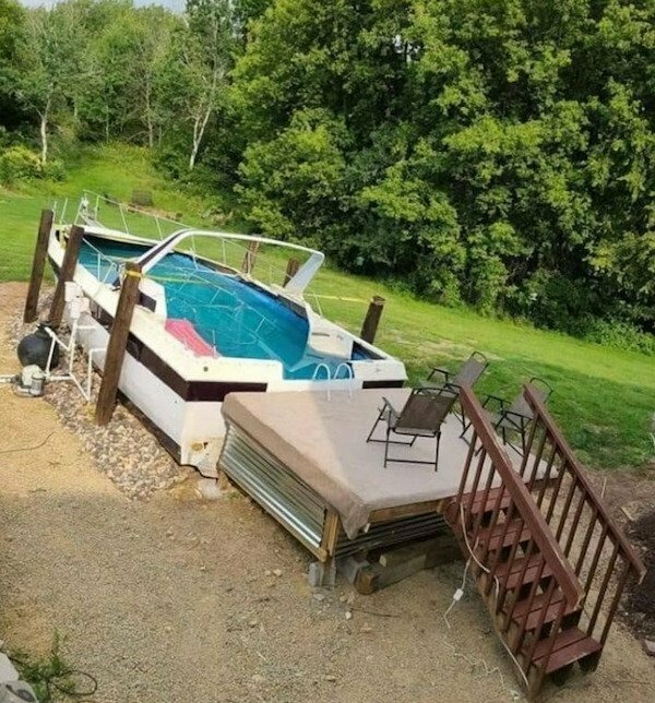 old boat swimming pool